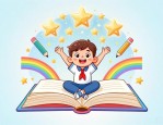 三年级班徽设计：书本托举小人追星，寓意追梦向上