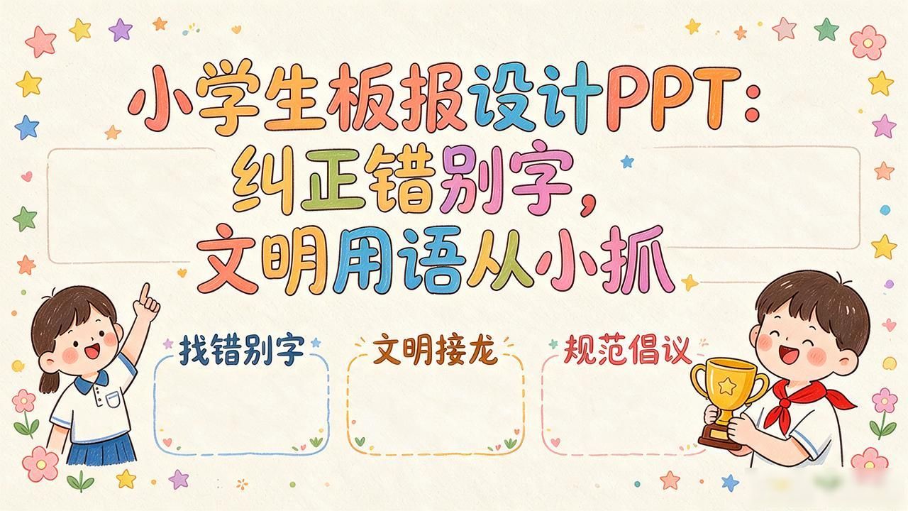小学生板报设计图案ppt_规范用语用字_争做文明少年_小学生语言文字规范