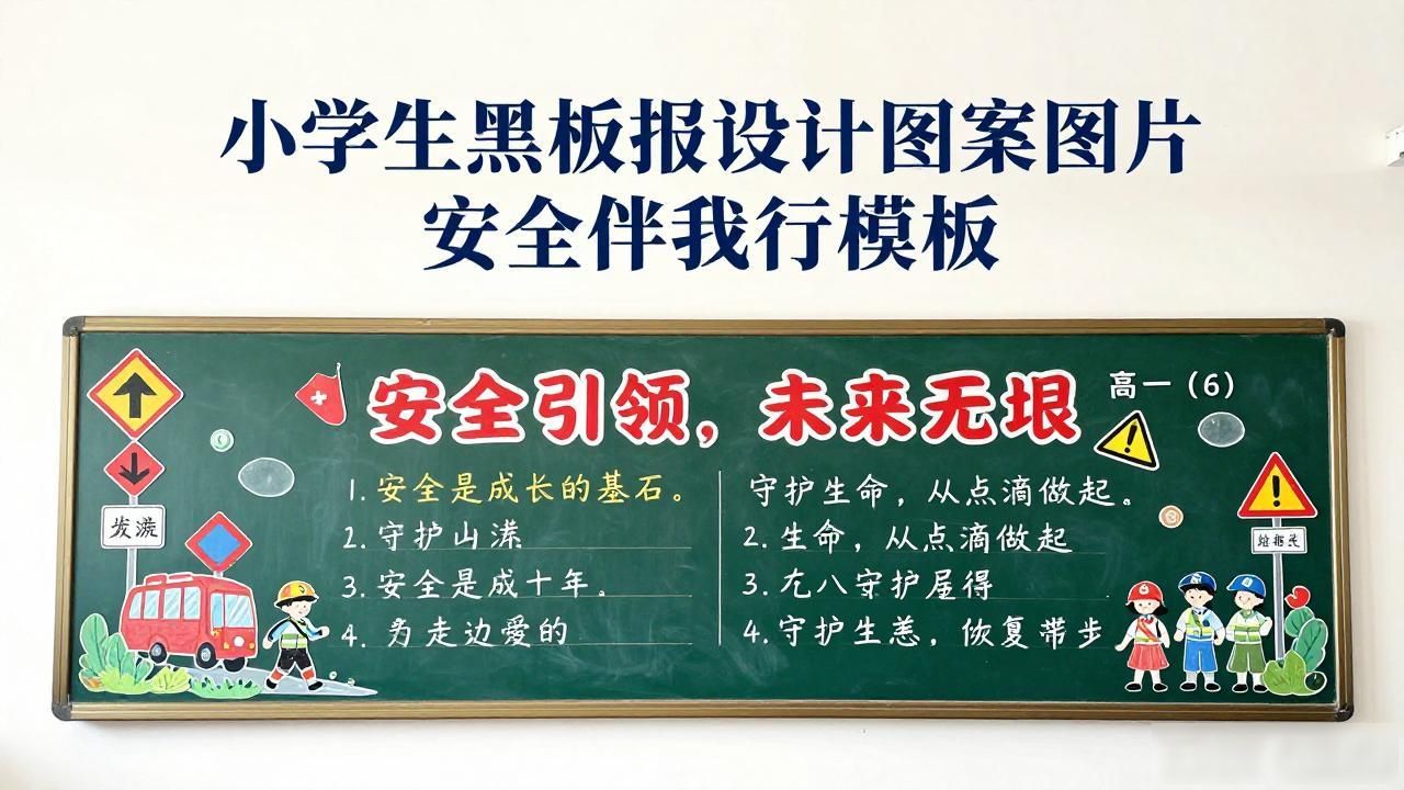 校园安全黑板报展示_小学生黑板报设计图案大全图片_安全伴我行主题黑板报