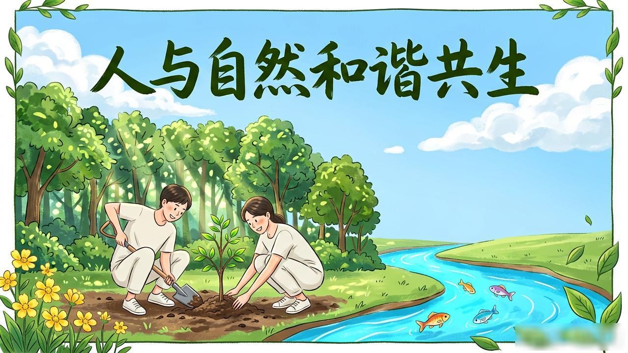 人与自然和谐共生 海南生态环境手绘海报 碳达峰碳中和环保宣传_环保板报设计图案大全