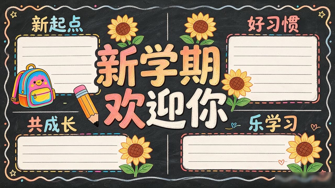 新学期新起点黑板报文字_小学生开学黑板报内容素材_新学期黑板报设计图案大全